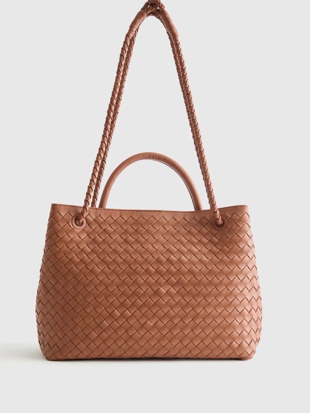 Quince Woven Leather Tote - Cognac Brown